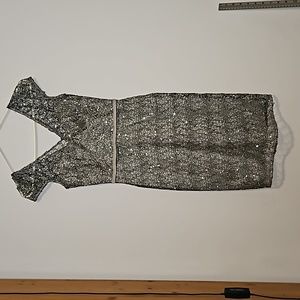 Kay Unger mesh overlay sequin dress